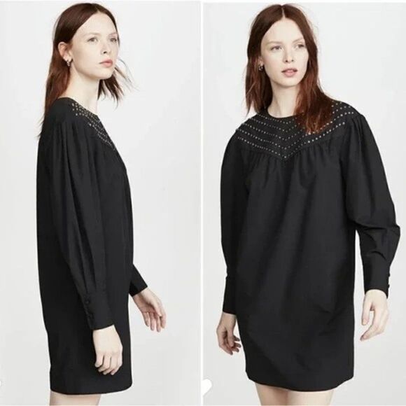 REBECCA MINKOFF Jackson Dress, Black Long Sleeve Studded Shift Dress, SZ M NWT - Picture 1 of 11